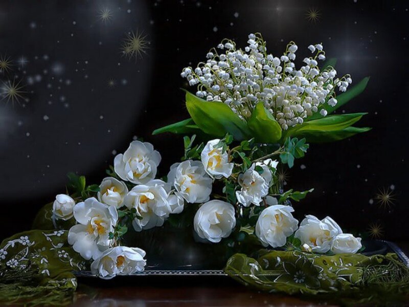 White Flowers in Vase — Serene, Night