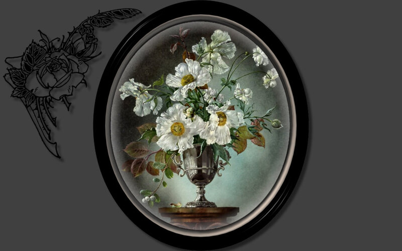White Flowers in Vase — Serene, Painting, Frame