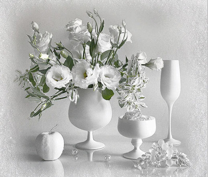 White Flowers in Vase — Serene, Photograph, Apple, Glass
