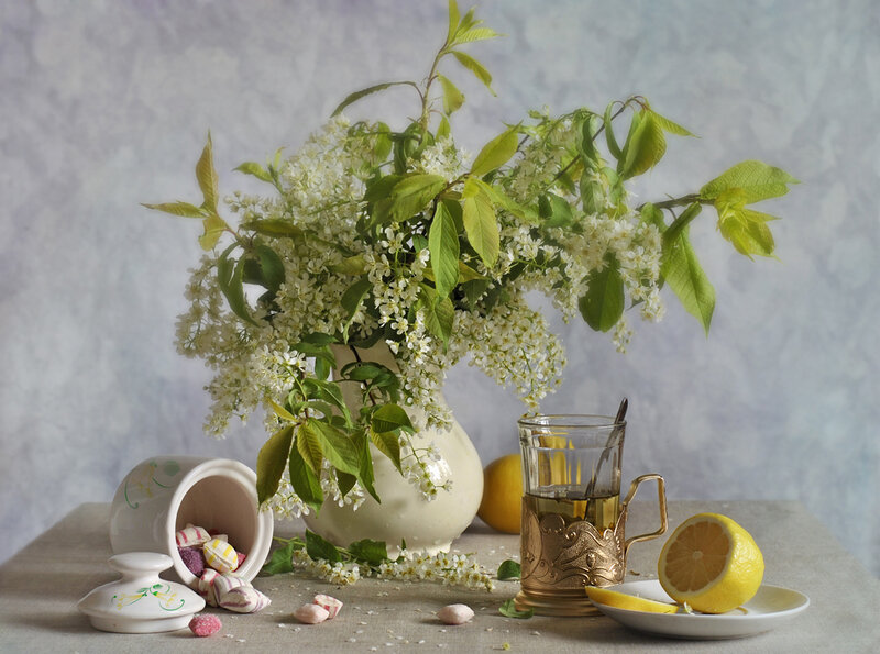 White Flowers in Vase — Serene, Spring, Photograph, Lemon