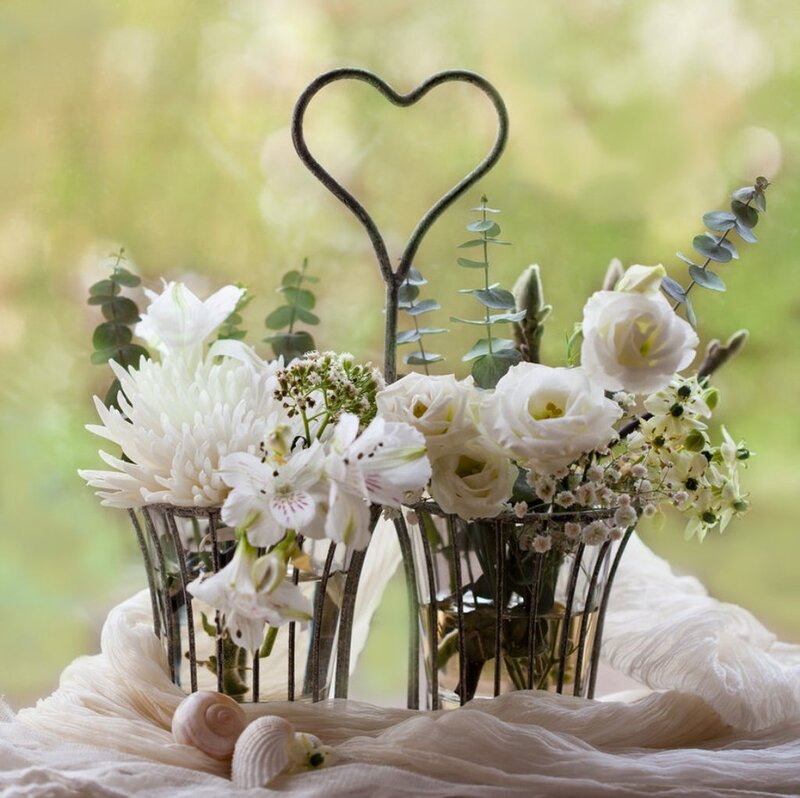 White Flowers in Wire Basket
