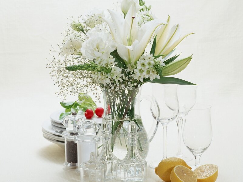 White flowers on a table setting