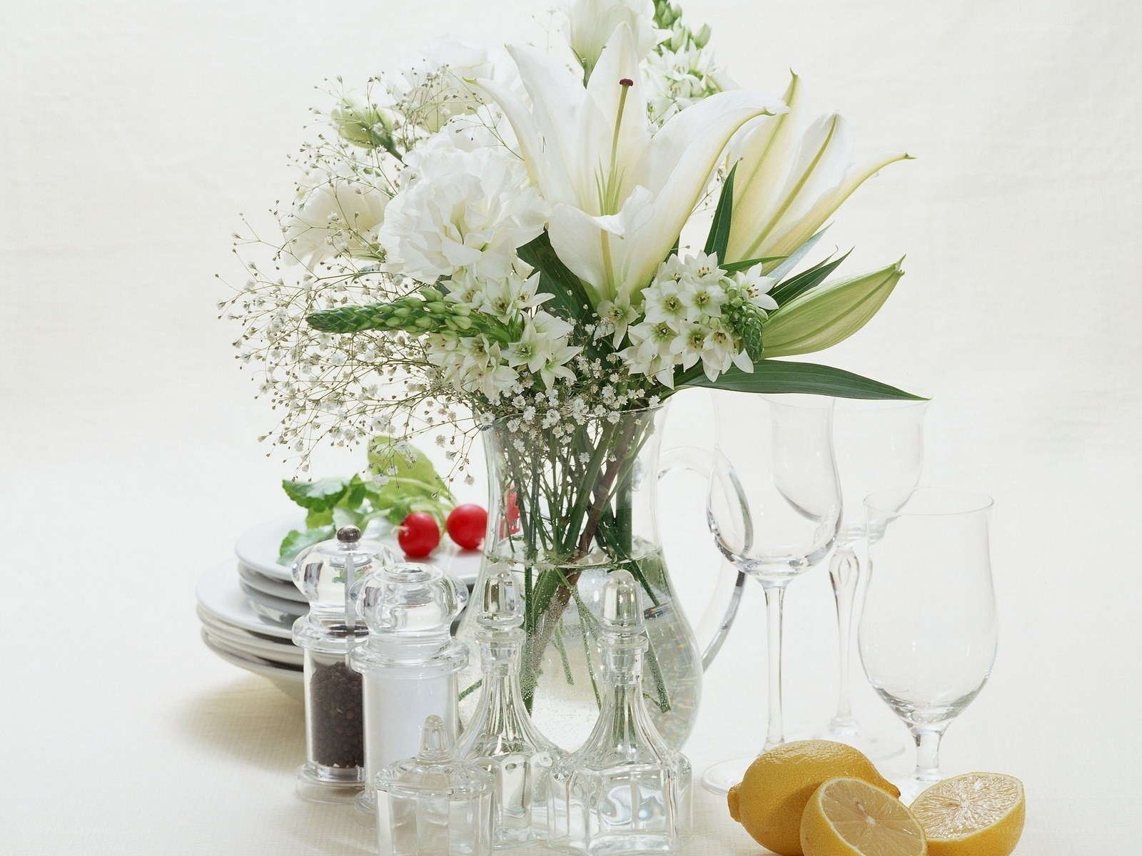 White flowers on a table setting