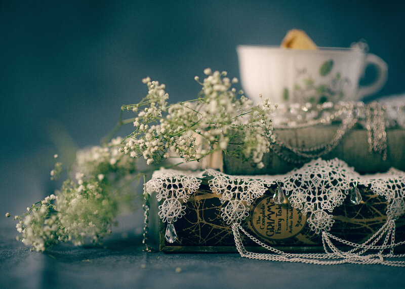 White Flowers on Books