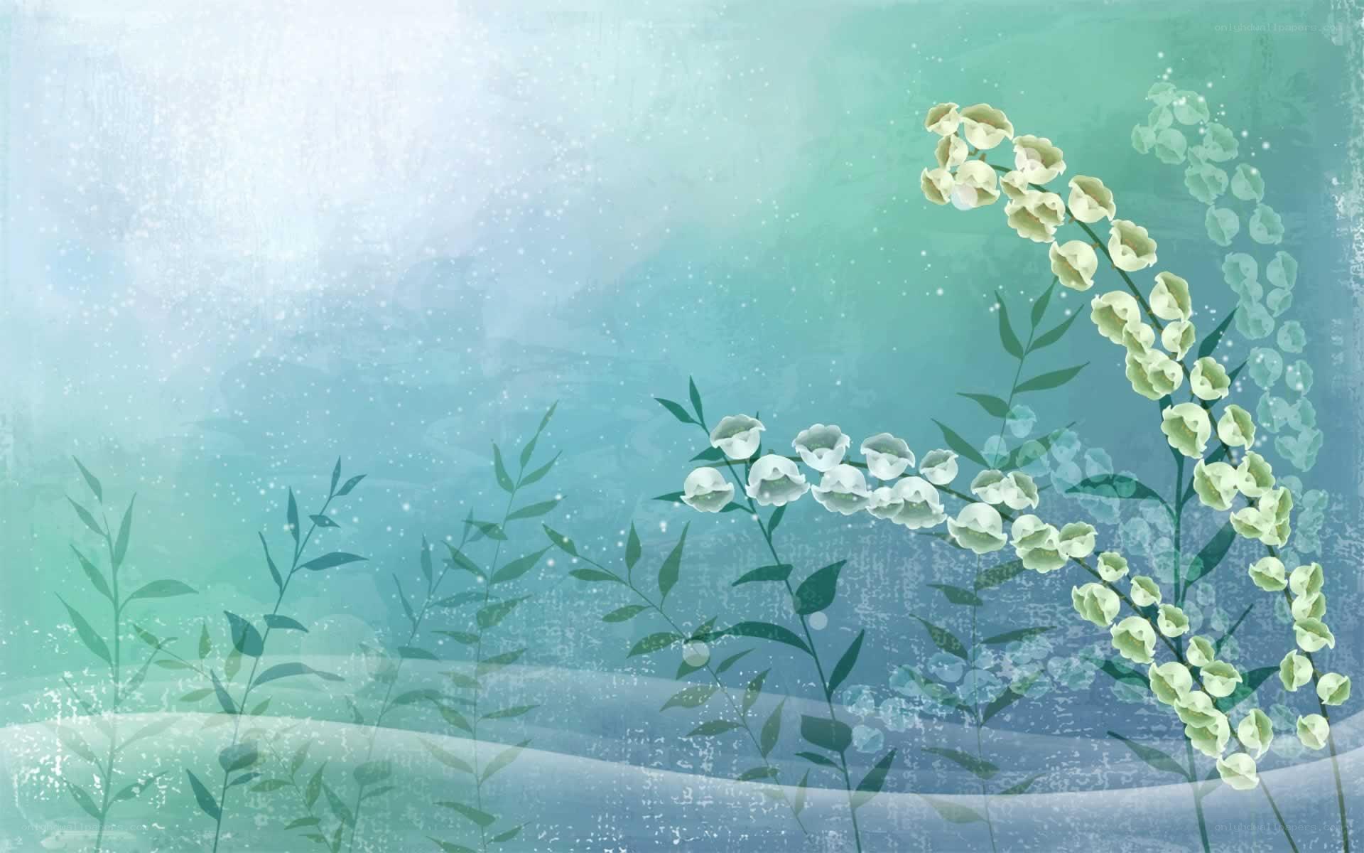 white flowers on green background
