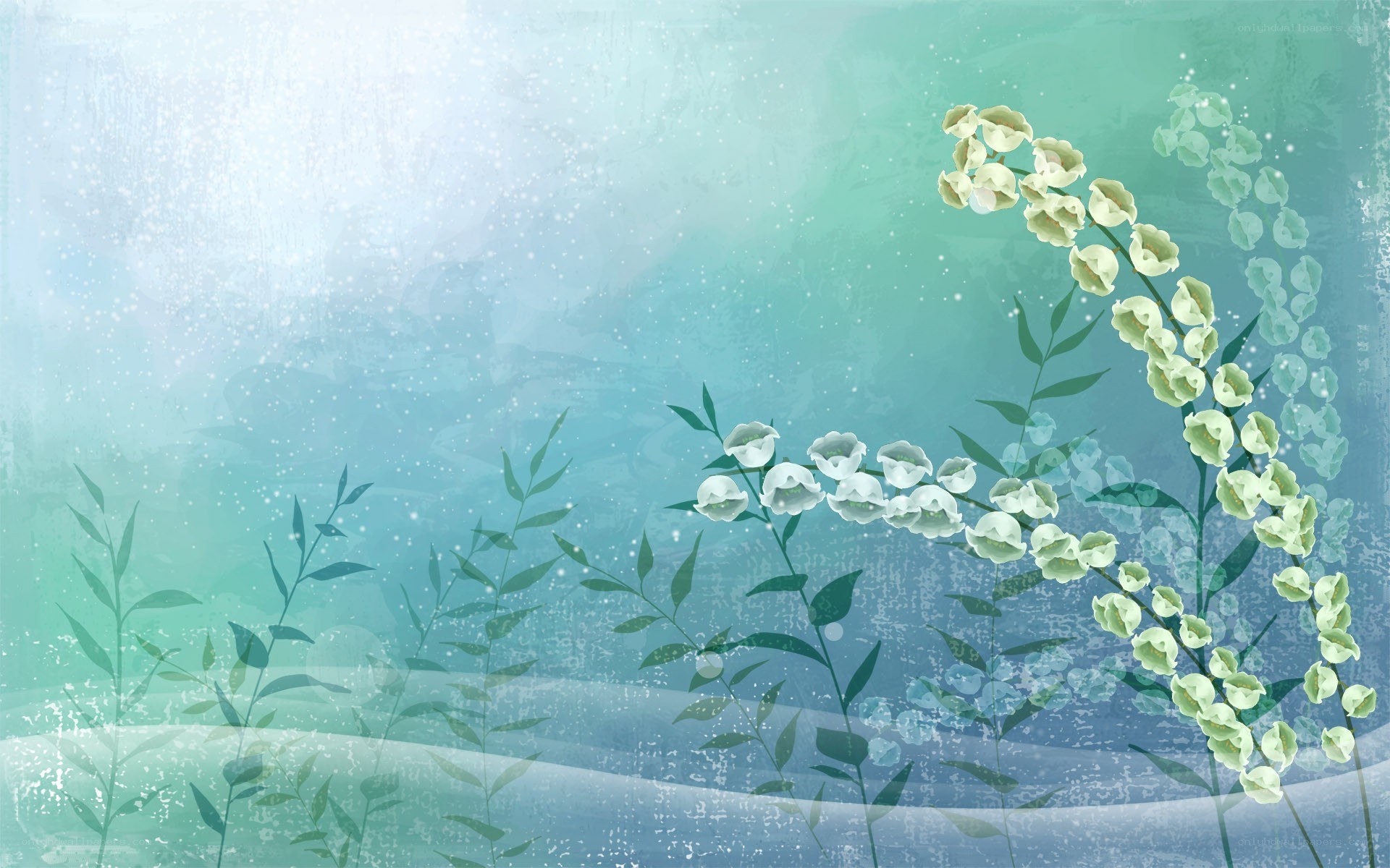 white flowers on green background