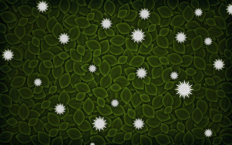 White Flowers on Green Leaves — Digital Art