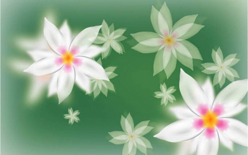 White Flowers on Green — Serene, Digital Art