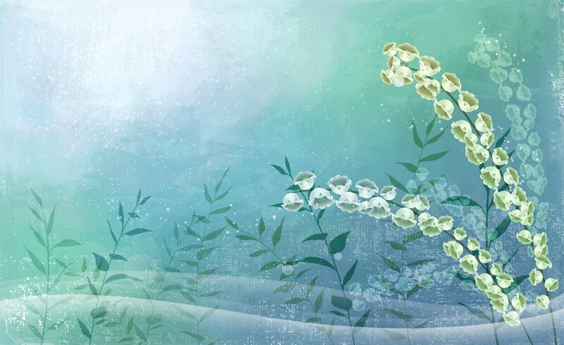 White Flowers on Green Stems — Serene, Digital Art