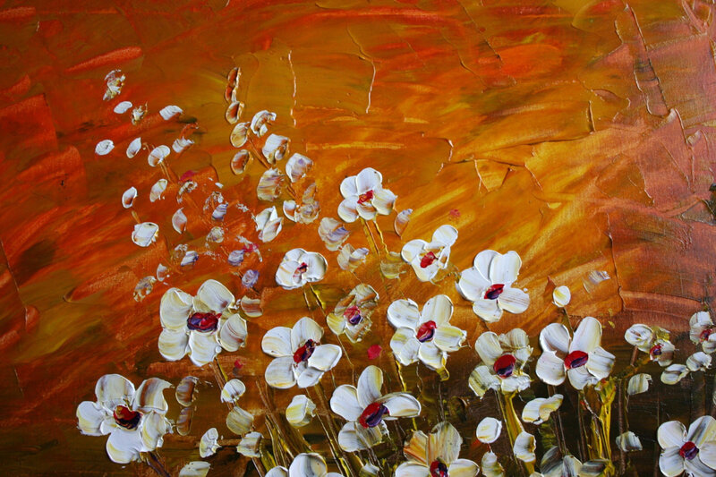 White Flowers on Orange Background