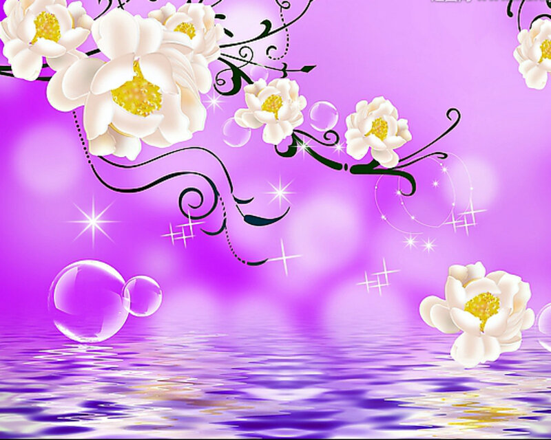 White Flowers on Purple Background — Dreamy, Digital Art