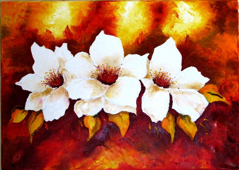 White Flowers on Red Background