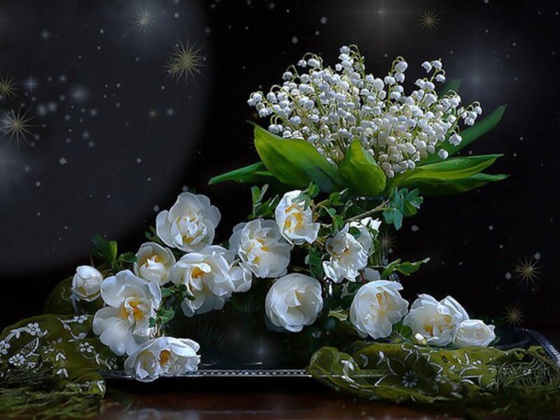 White Flowers on Tray