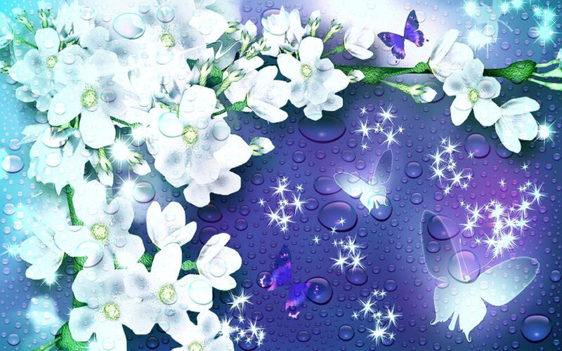 White Flowers with Butterflies