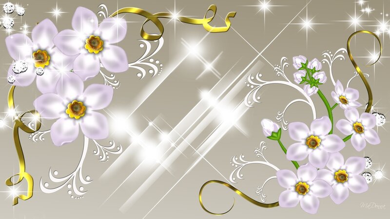 White Flowers with Gold Ribbons