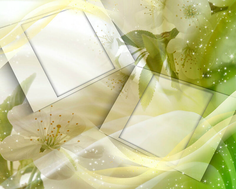 White Flowers with Green Leaves — Serene, Spring, Digital Art