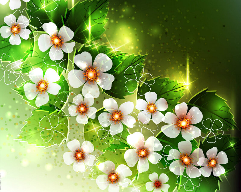 White Flowers with Green Leaves — Vibrant