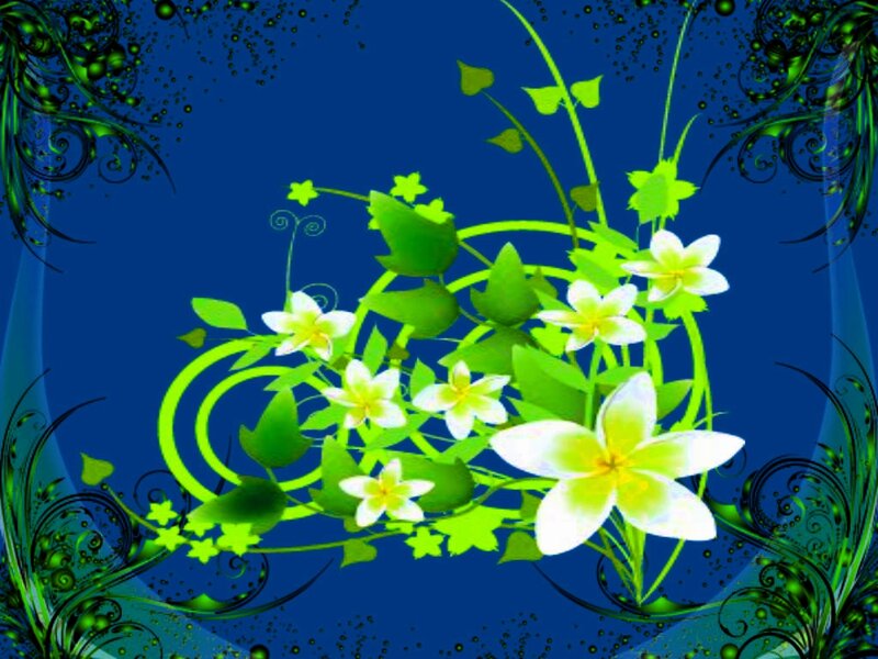 White Flowers with Green Vines — Blue
