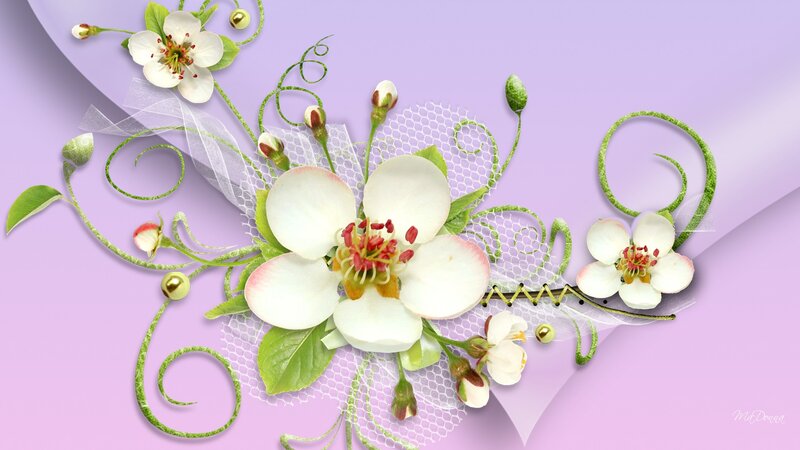 White Flowers with Green Vines