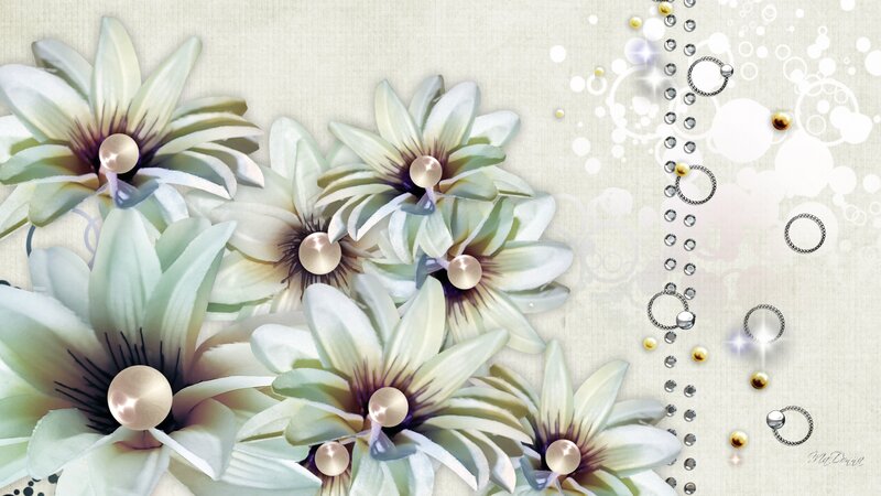 White Flowers with Pearls