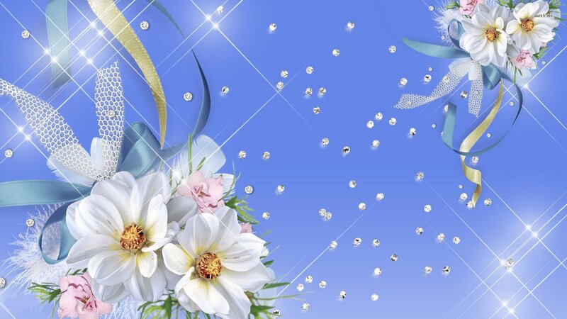 White Flowers with Ribbons — Blue, Festive