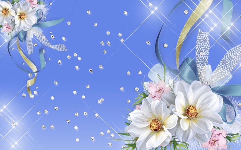 White Flowers with Ribbons — Blue