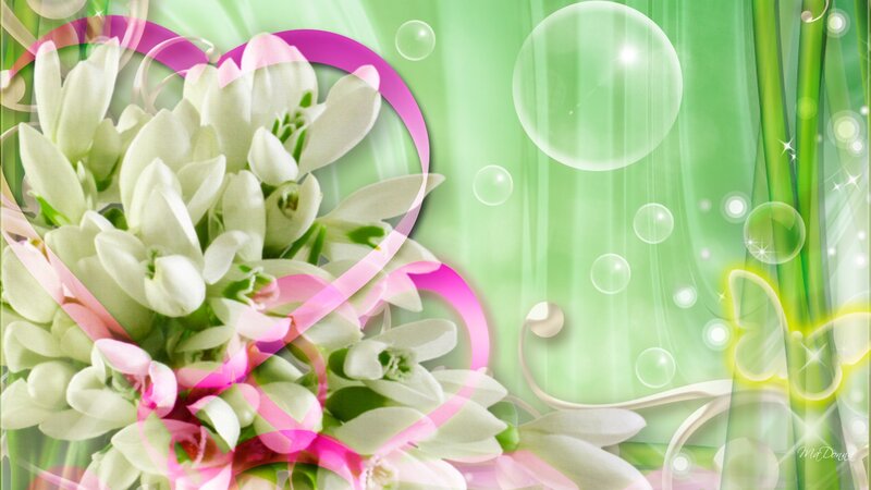 White Flowers with Ribbons — Green