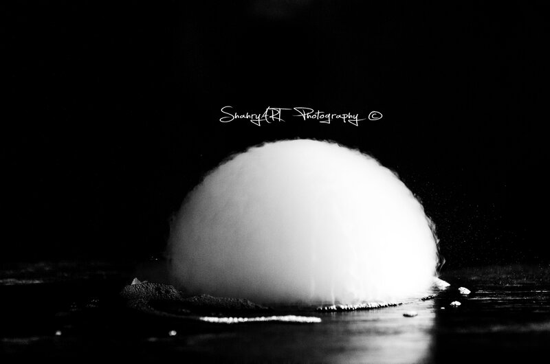 White foam bubble on dark surface