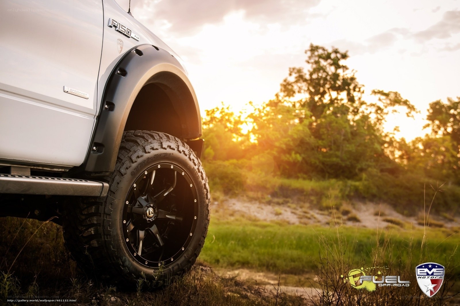 White Ford F-150 at sunset