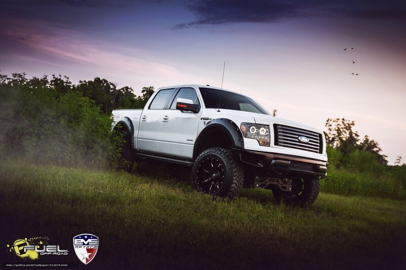 White Ford F-150 on grassy hill