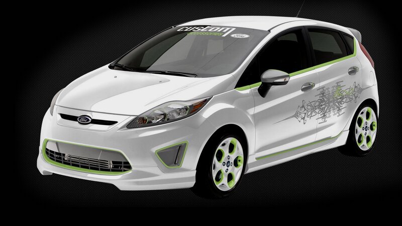 white ford fiesta with green accents