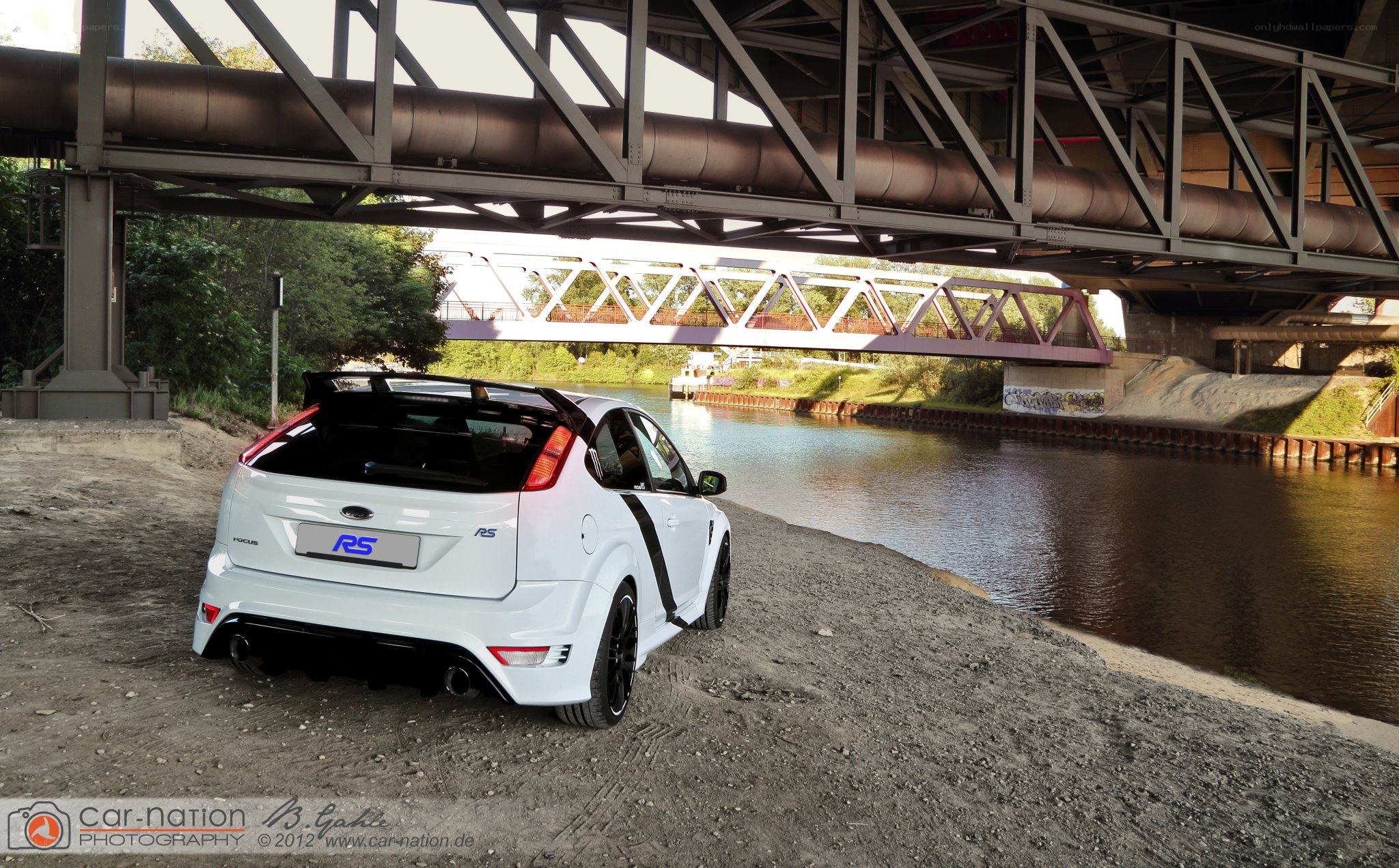 White Ford Focus RS by a river