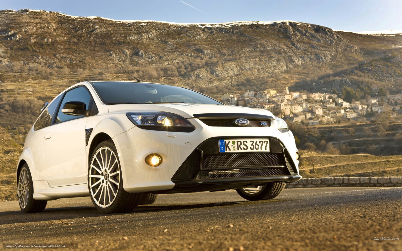 White Ford Focus RS on mountain road