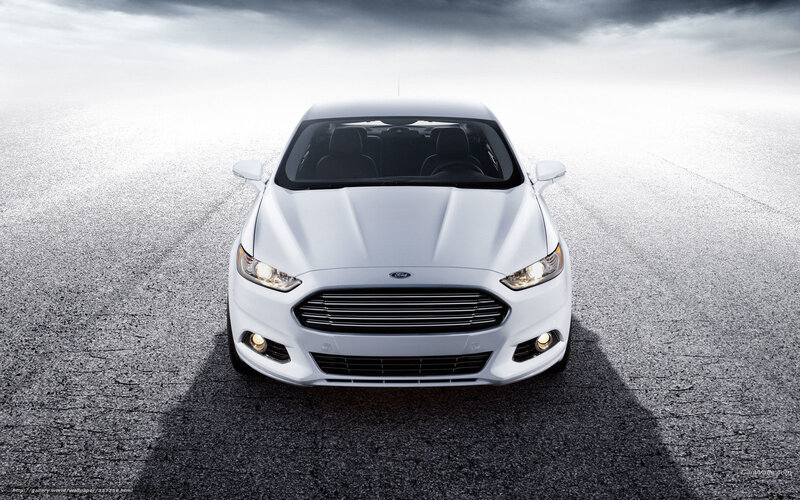 White Ford Fusion front view