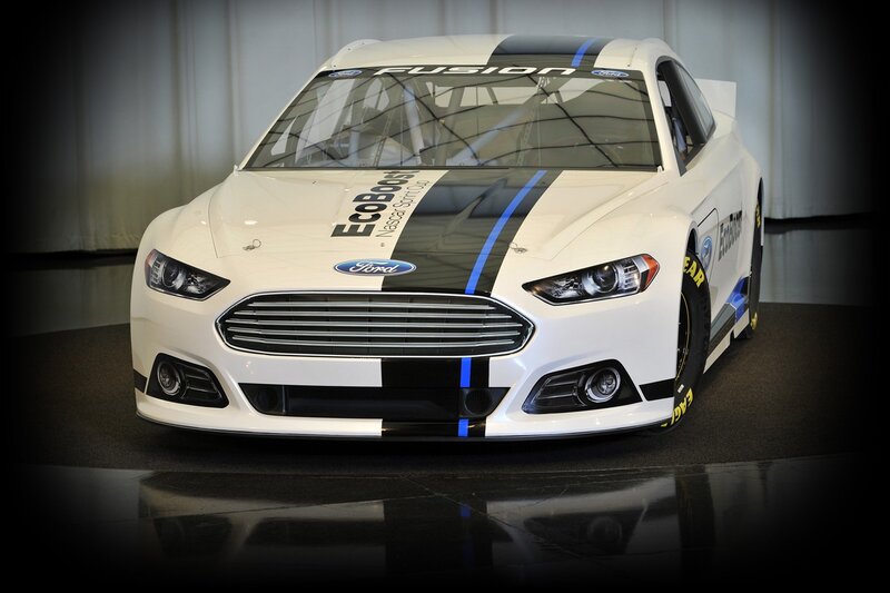 White Ford Fusion race car