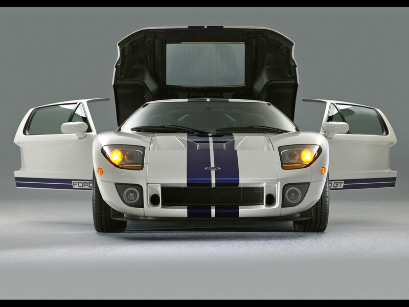 White Ford GT with open doors