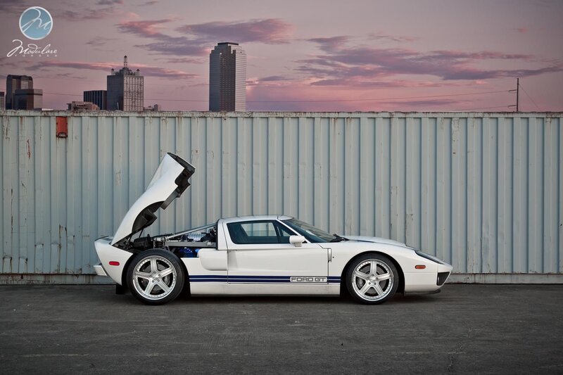 White Ford GT with open hood