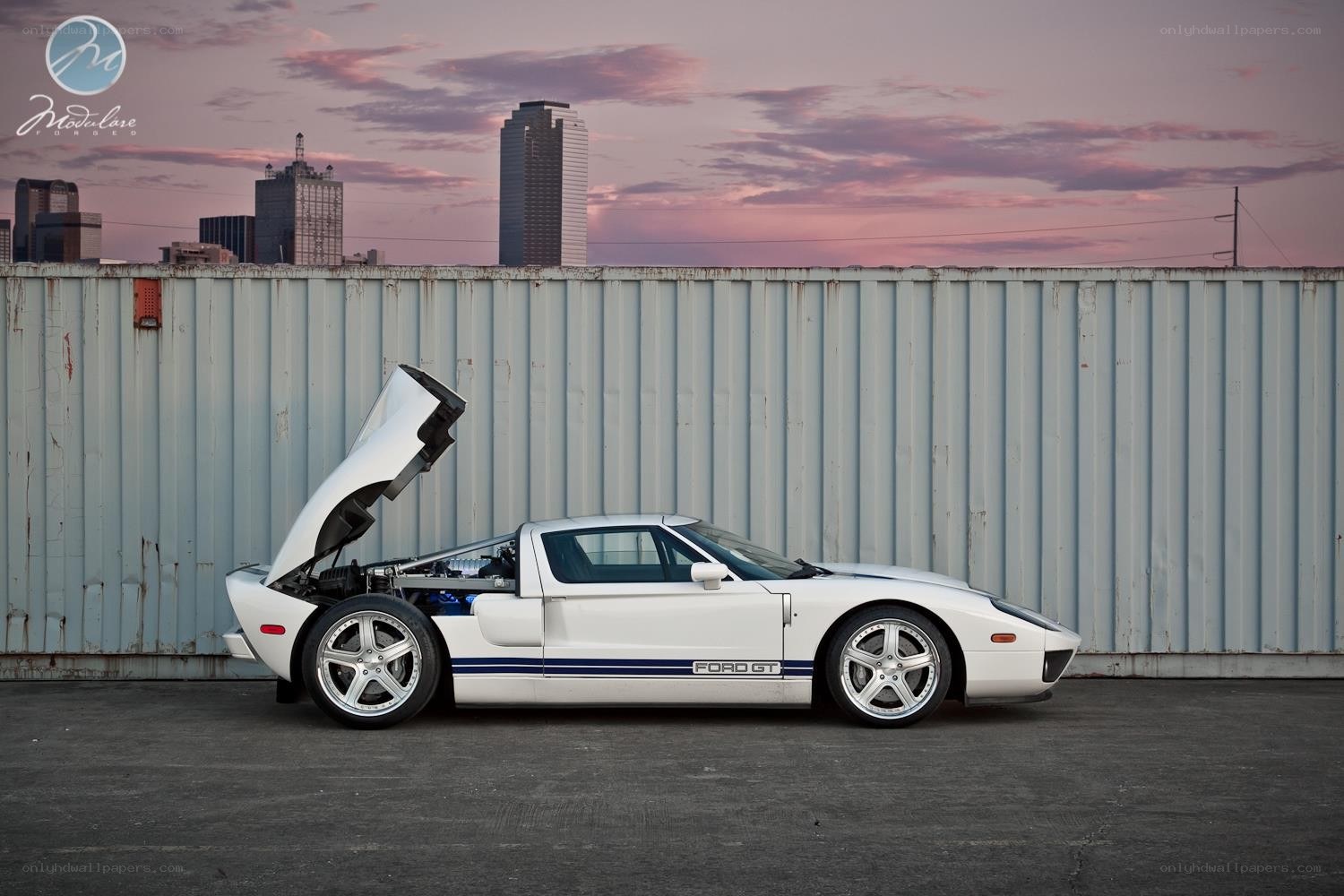White Ford GT with open hood