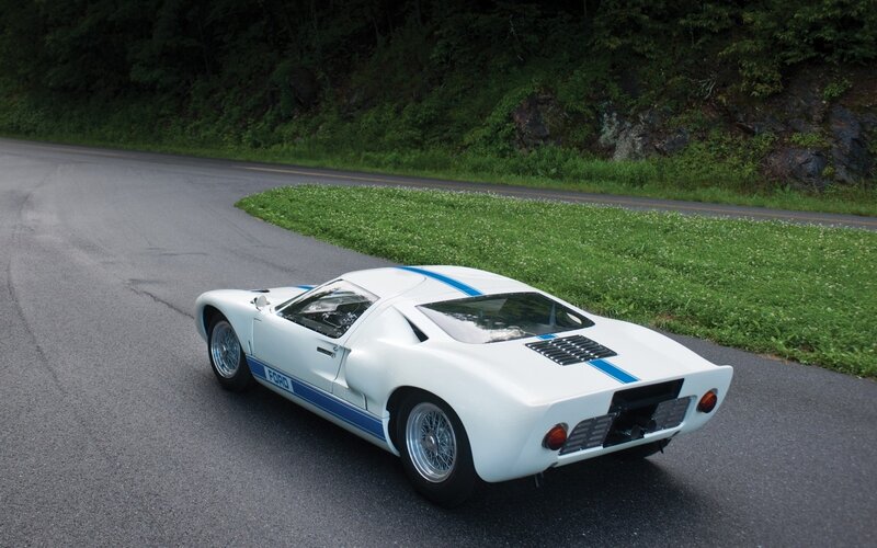 White Ford GT40 on a winding road