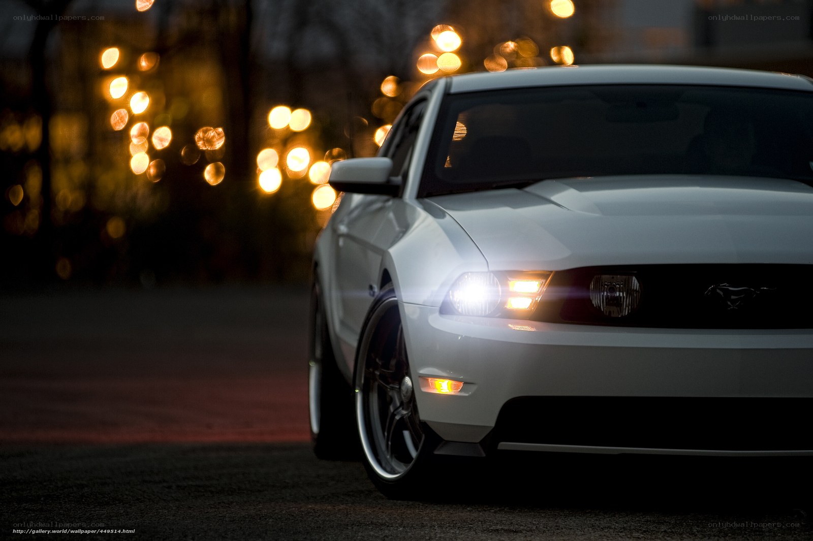 white ford mustang at night