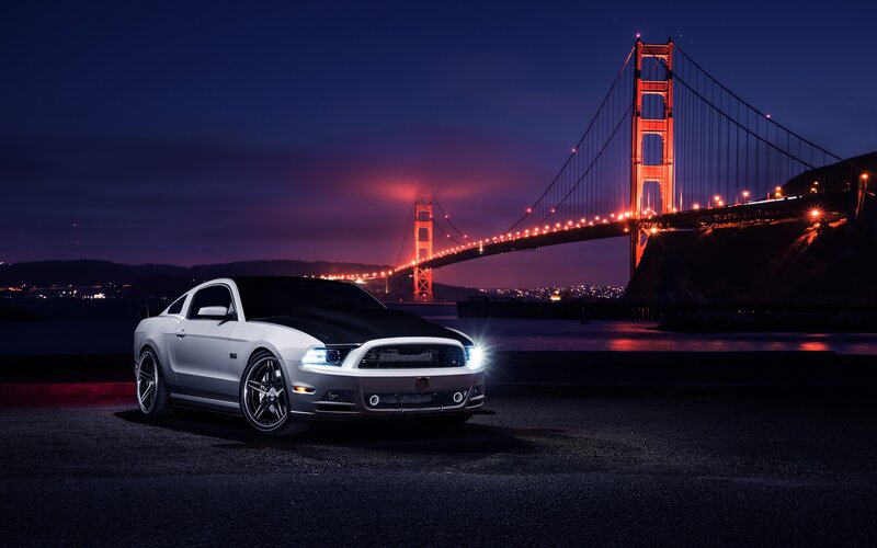 White Ford Mustang — Black, Dramatic