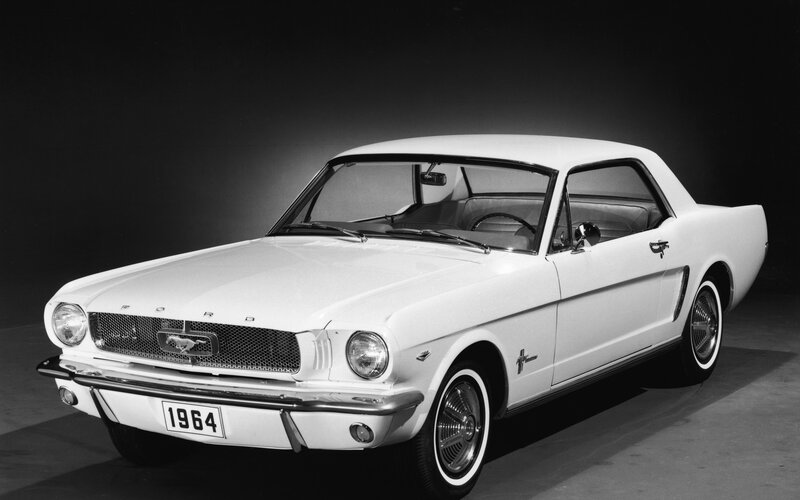 White Ford Mustang — Black