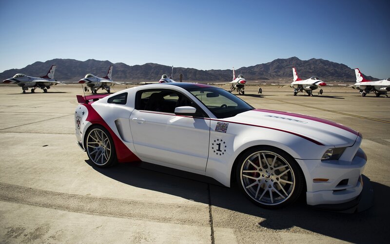 White Ford Mustang — Dramatic, Afternoon, Photograph, Airplanes