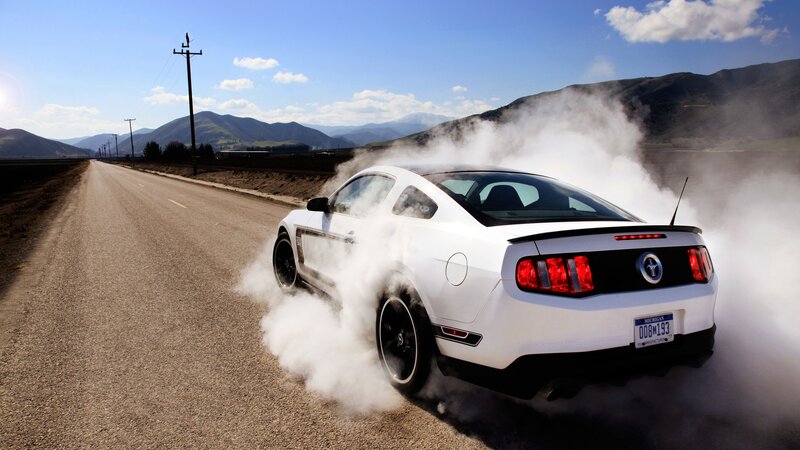 White Ford Mustang — Dramatic, Afternoon, Photograph, Smoke
