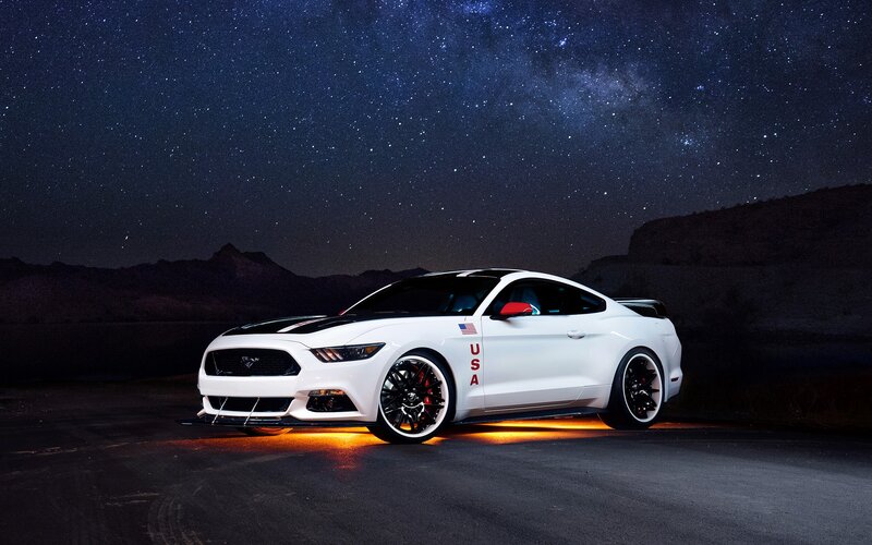 White Ford Mustang — Dramatic, Night, Photograph, Stars