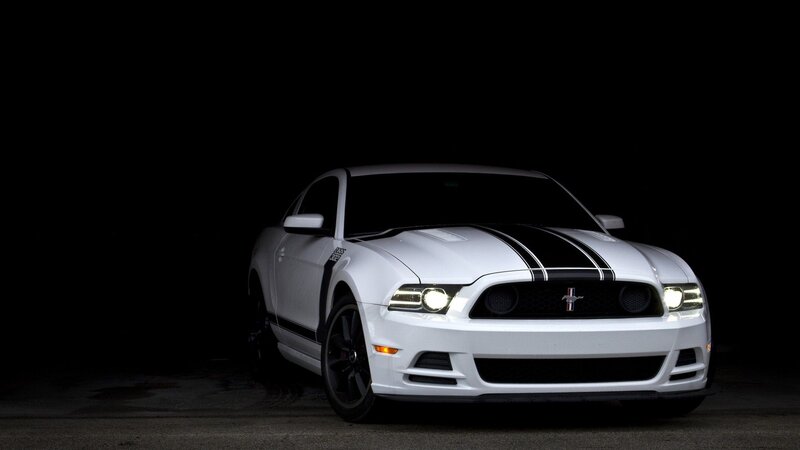White Ford Mustang — Dramatic, Night, Photograph