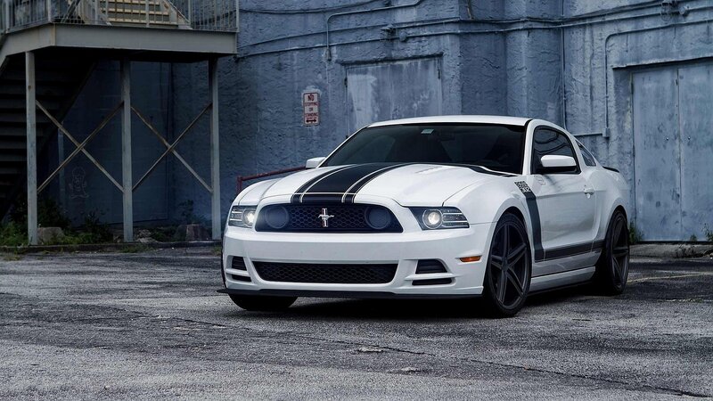 White Ford Mustang — Dramatic, Photograph, Car, Building, Asphalt, Black, Gray