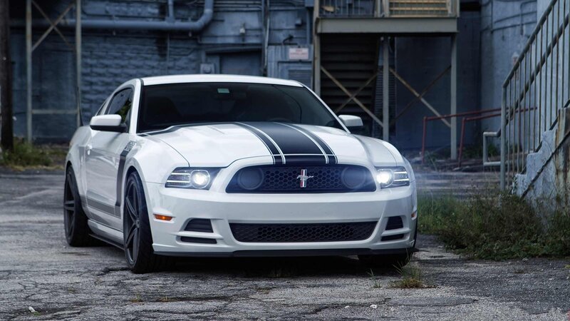 White Ford Mustang — Dramatic, Photograph, Car, Building, Asphalt