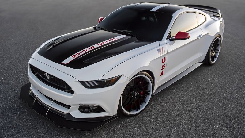 White Ford Mustang — Dramatic, Photograph, Car, Racing Stripes