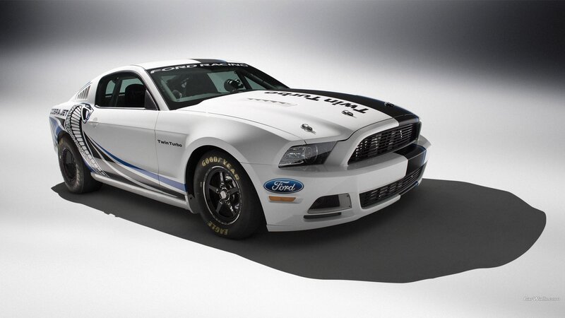 White Ford Mustang — Dramatic, Photograph, Car, Tires, Racing Decals